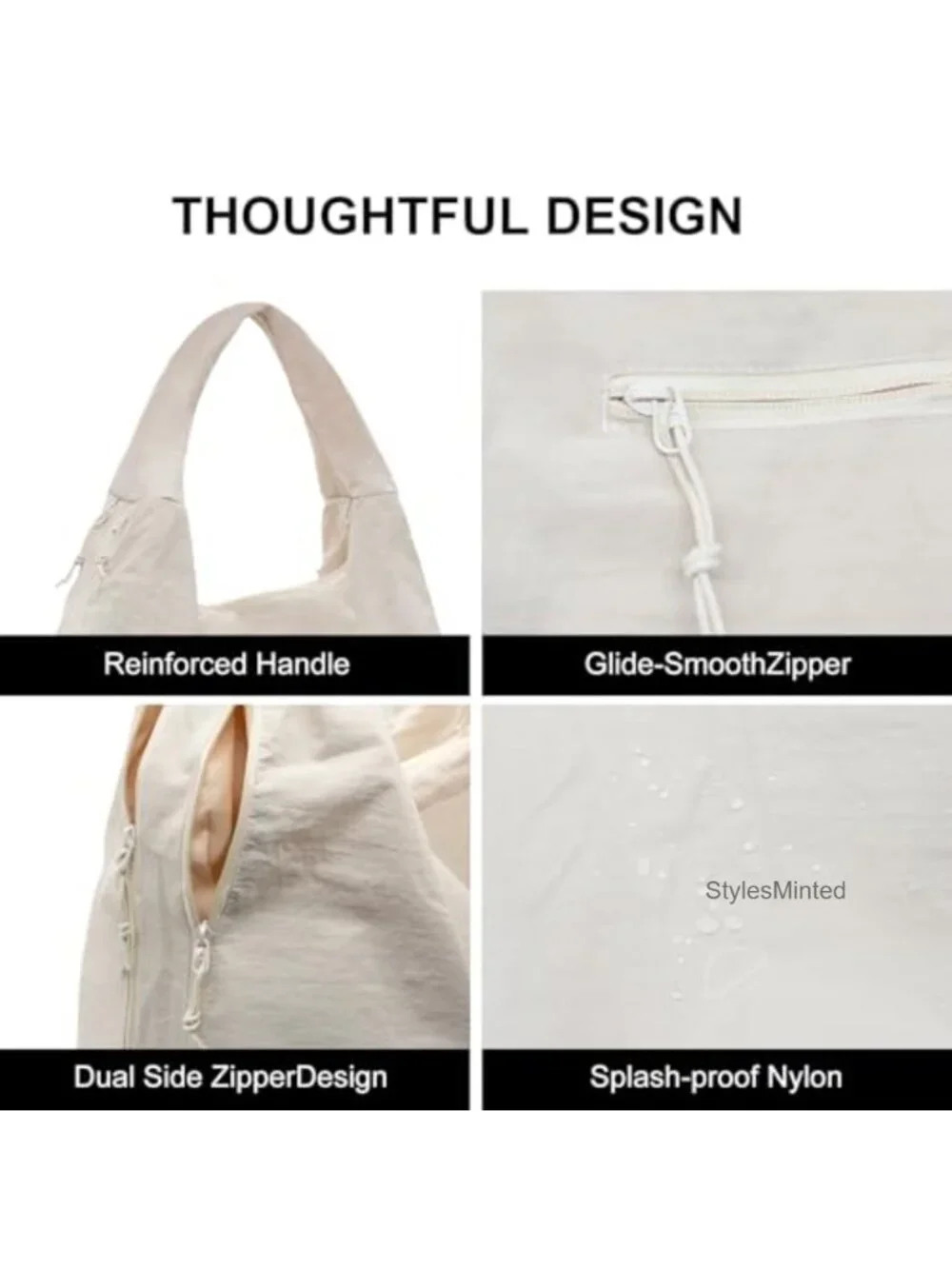 Nylon Slouchy Hobo Tote Bag Large Crescent Shoulder Bag for Women Travel Gym